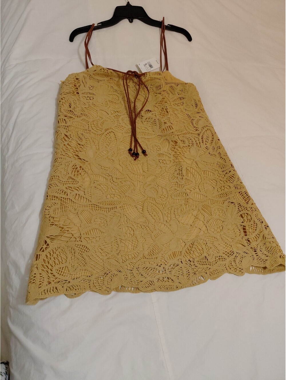 NWT Line and Dot Dress Mustard Sz M Crochet Mini #194